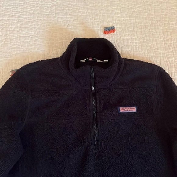 Vineyard Vines Navy Cozy High Pile Sherpa Quarter Zip Jacket XS - Picture 2 of 4